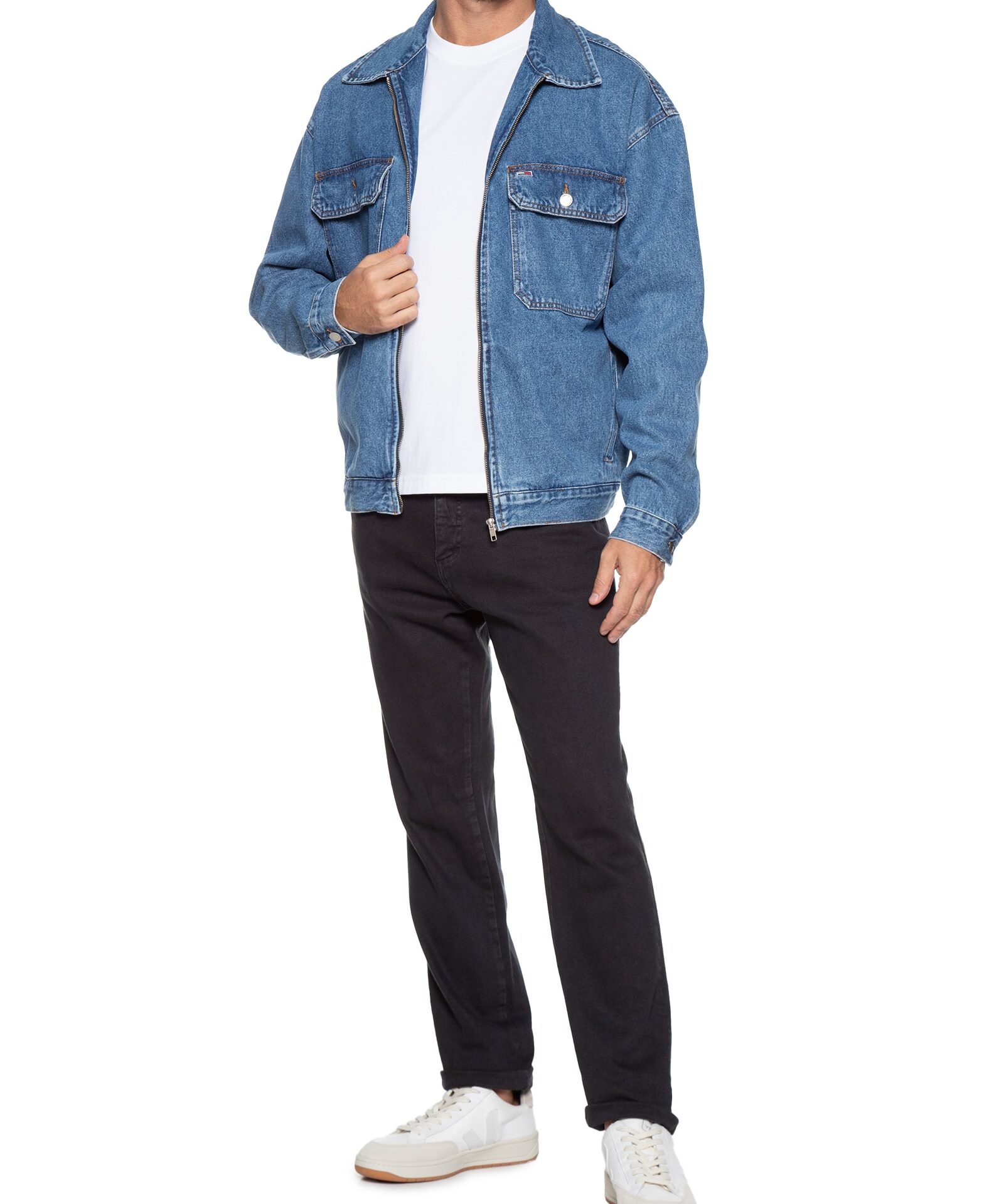 tommy jeans vyriska aiden oversized coach dzinsine striuke melyna