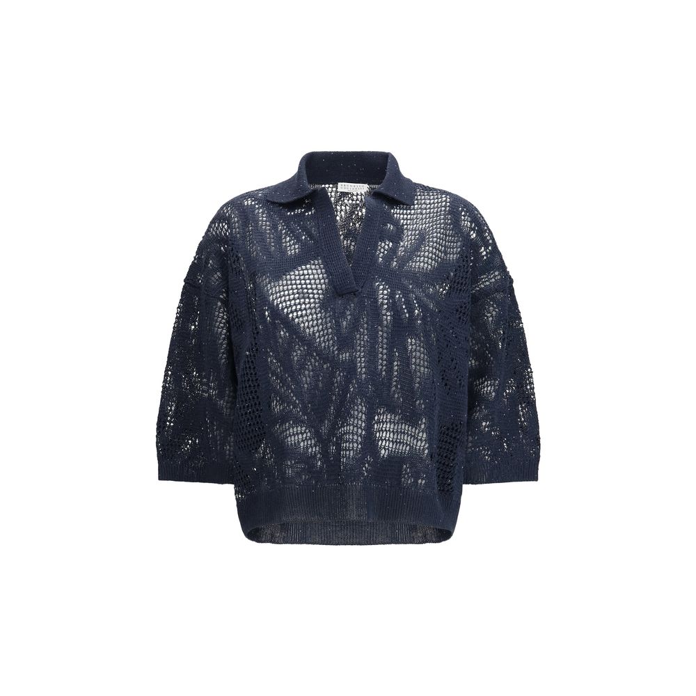 Brunello Cucinelli mėlyni lininiai polo marškinėliai