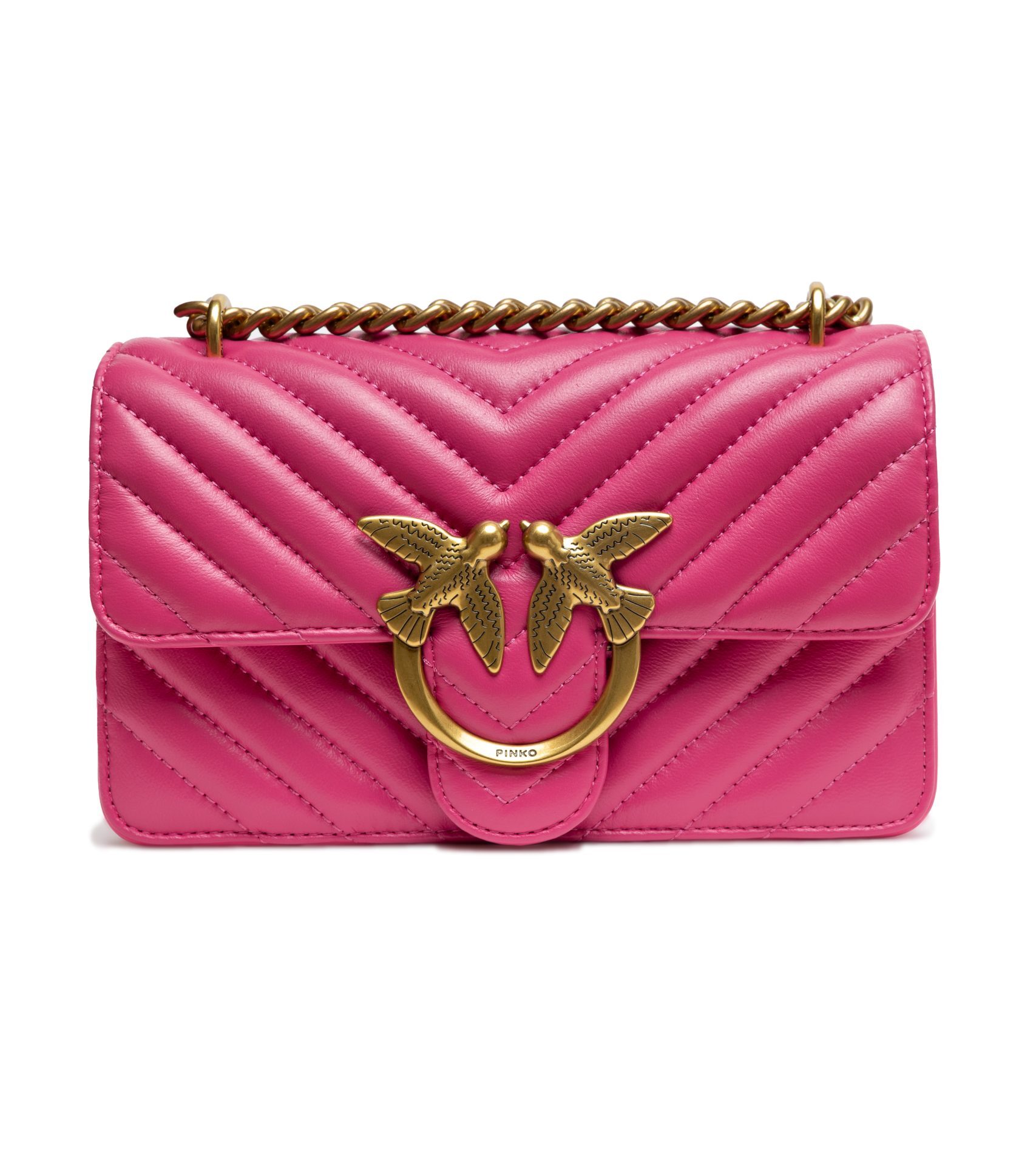 PINKO Pink Leather Love One Mini Shoulder Bag