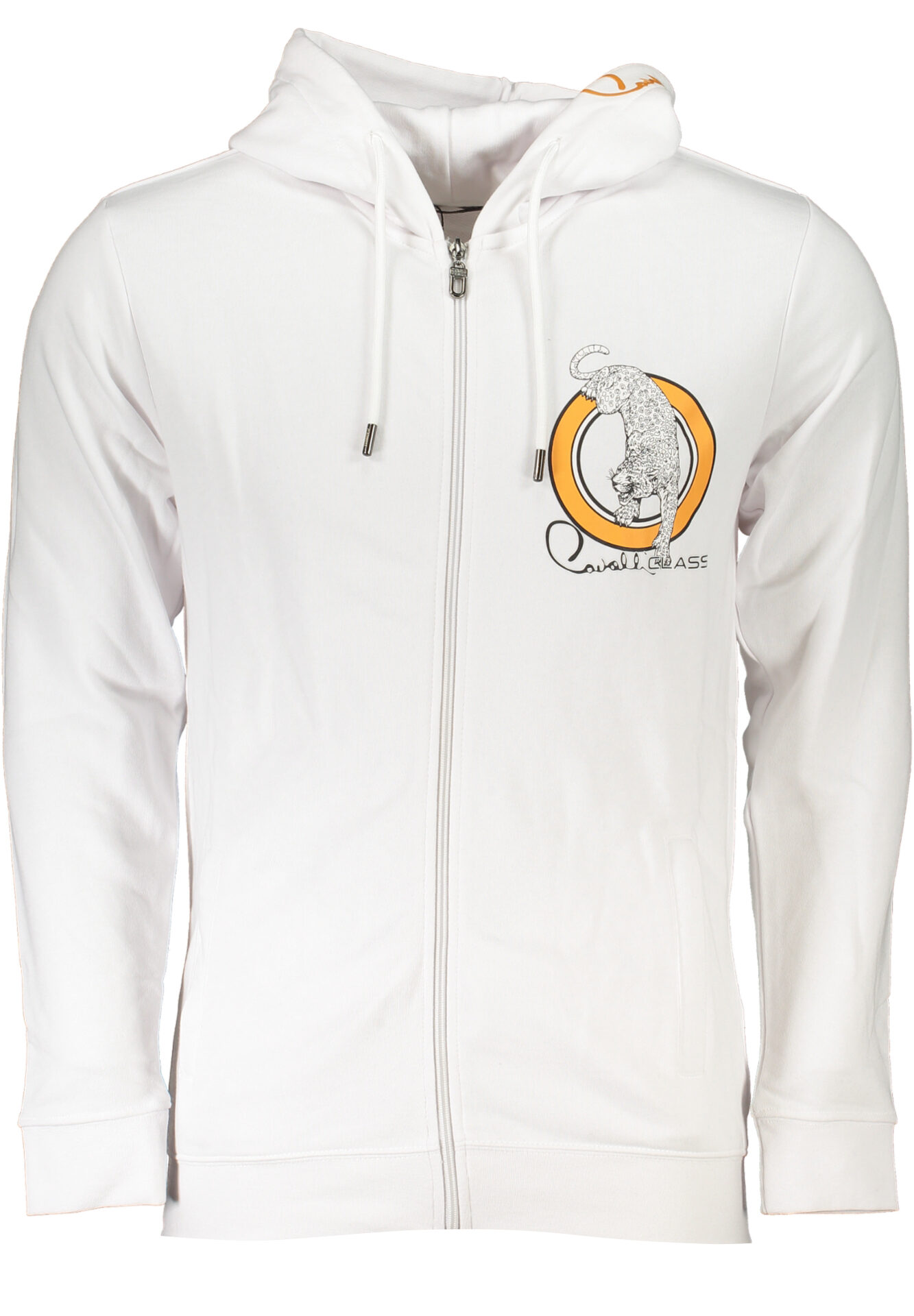 CAVALLI CLASS MEN'S WHITE ZIP SWEATSHIRT