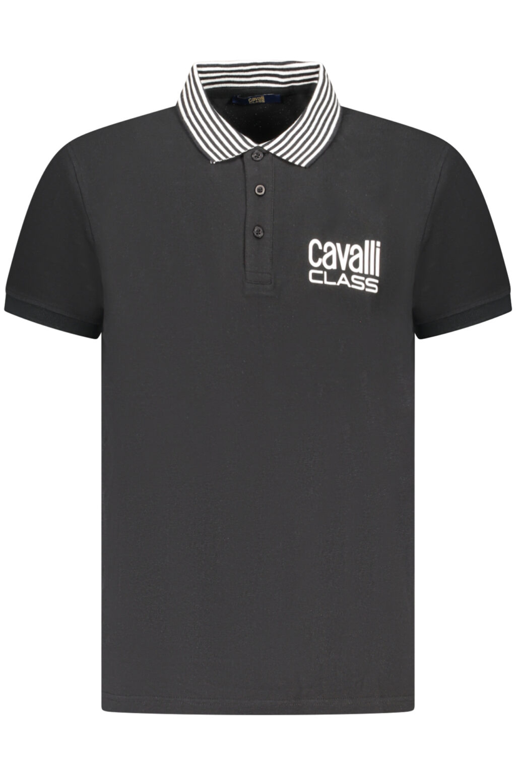 CAVALLI CLASS juodi vyriški polo marškinėliai trumpomis rankovėmis