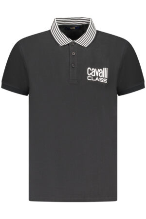 CAVALLI CLASS juodi vyriški polo marškinėliai trumpomis rankovėmis
