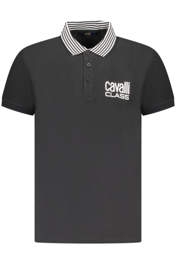 CAVALLI CLASS juodi vyriški polo marškinėliai trumpomis rankovėmis
