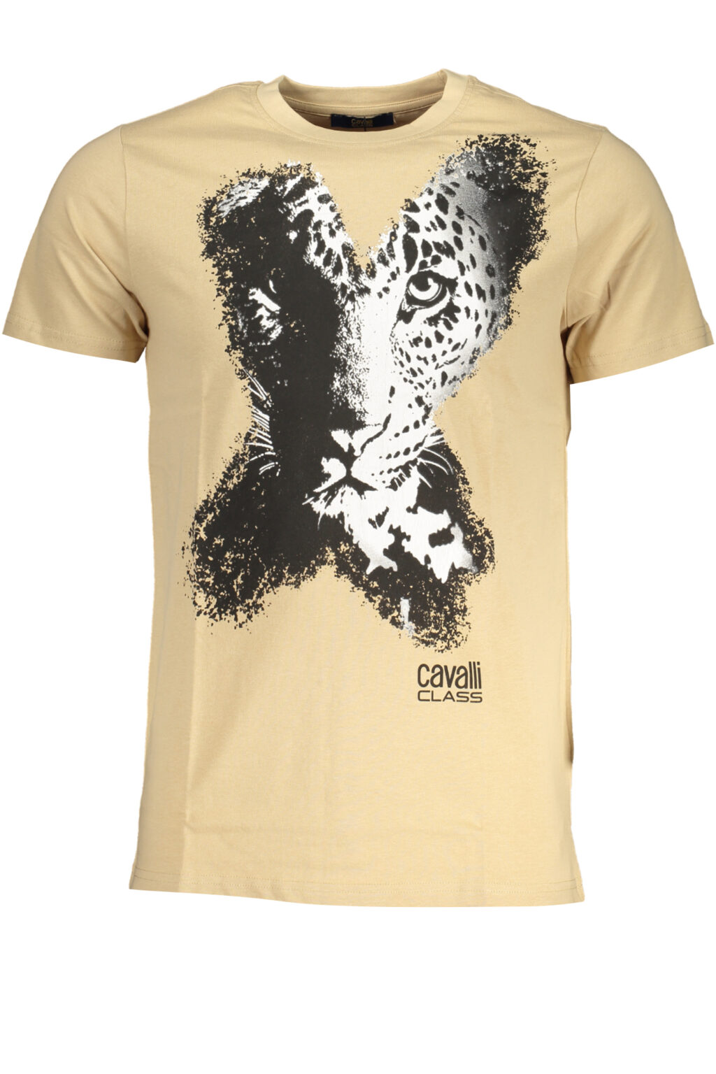 cavalliclasst-shirtmanichecorteuomobeige_1 CAVALLI CLASS bėžiniai vyriški marškinėliai trumpomis rankovėmis