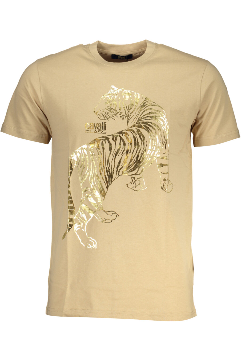 cavalliclasst-shirtmanichecorteuomobeige_1 CAVALLI CLASS bėžiniai vyriški marškinėliai trumpomis rankovėmis