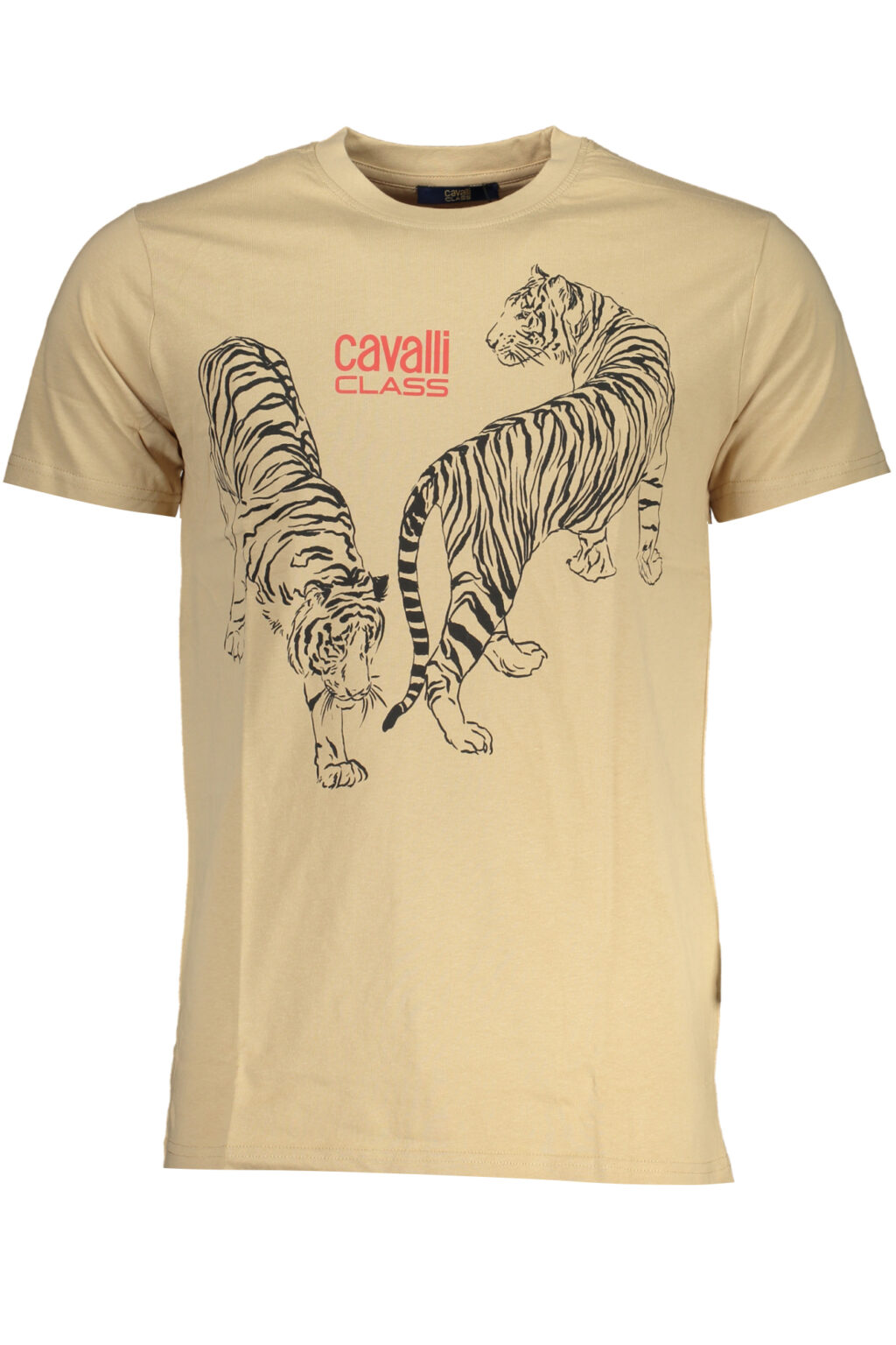 cavalliclasst-shirtmanichecorteuomobeige_1 CAVALLI CLASS bėžiniai vyriški marškinėliai trumpomis rankovėmis