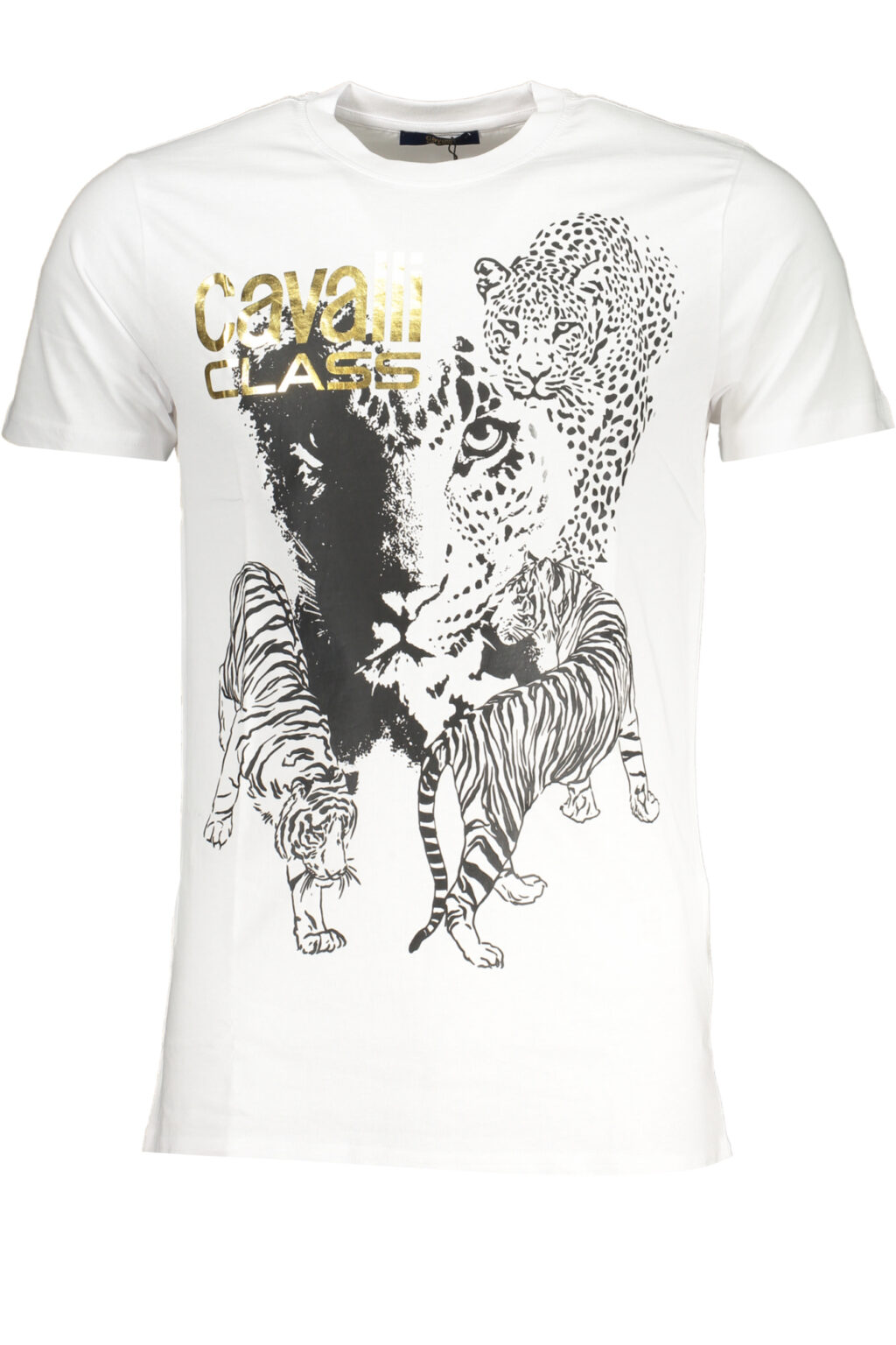 cavalliclasst-shirtmanichecorteuomobianco_1 CAVALLI CLASS balti vyriški marškinėliai trumpomis rankovėmis