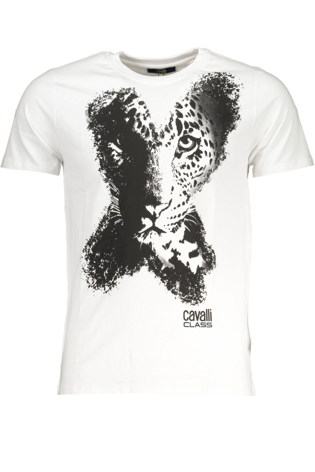 cavalliclasst-shirtmanichecorteuomobianco_1 CAVALLI CLASS balti vyriški marškinėliai trumpomis rankovėmis