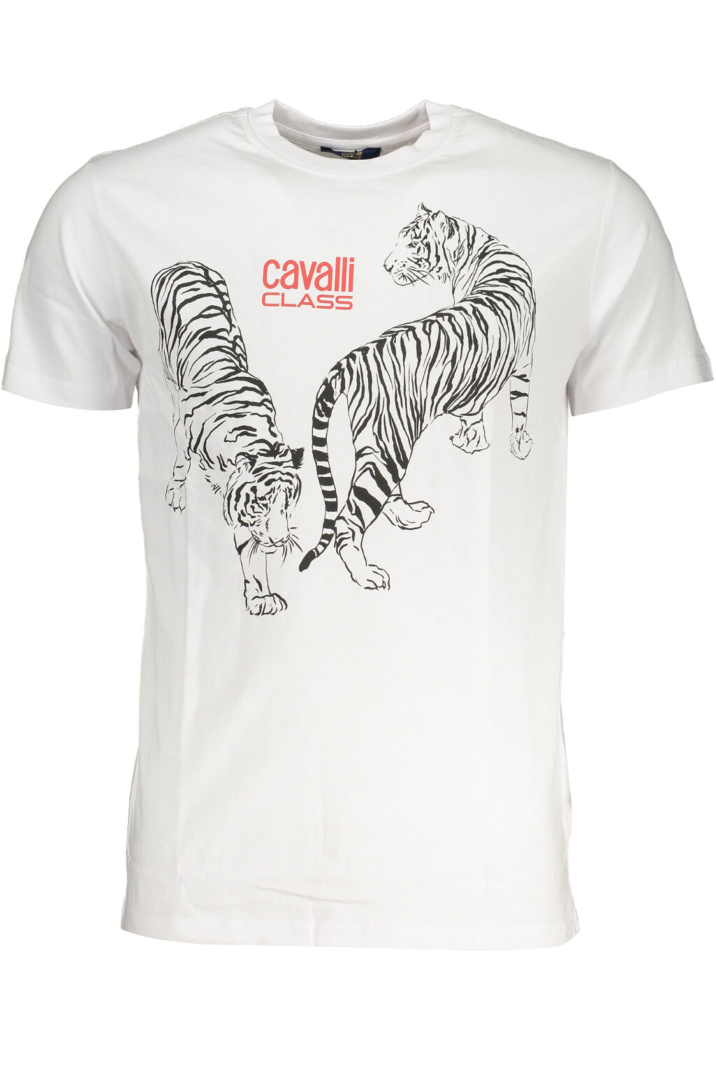cavalliclasst-shirtmanichecorteuomobianco_1 CAVALLI CLASS balti vyriški marškinėliai trumpomis rankovėmis