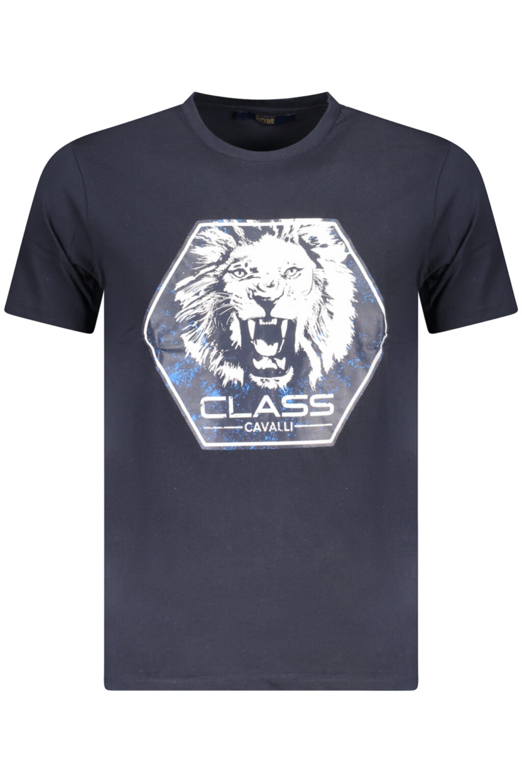 cavalliclasst-shirtmanichecorteuomoblu_1 CAVALLI CLASS mėlyni vyriški marškinėliai trumpomis rankovėmis
