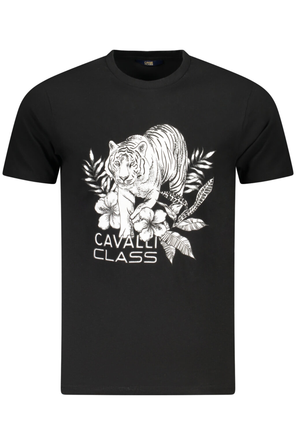 cavalliclasst-shirtmanichecorteuomonero_1 CAVALLI CLASS juodi vyriški marškinėliai trumpomis rankovėmis