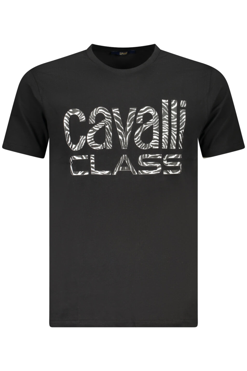 cavalliclasst-shirtmanichecorteuomonero_1 CAVALLI CLASS juodi vyriški marškinėliai trumpomis rankovėmis