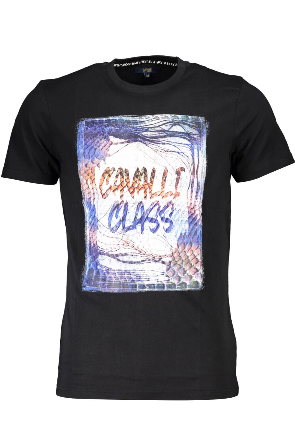 cavalliclasst-shirtmanichecorteuomonero_1 CAVALLI CLASS juodi vyriški marškinėliai trumpomis rankovėmis