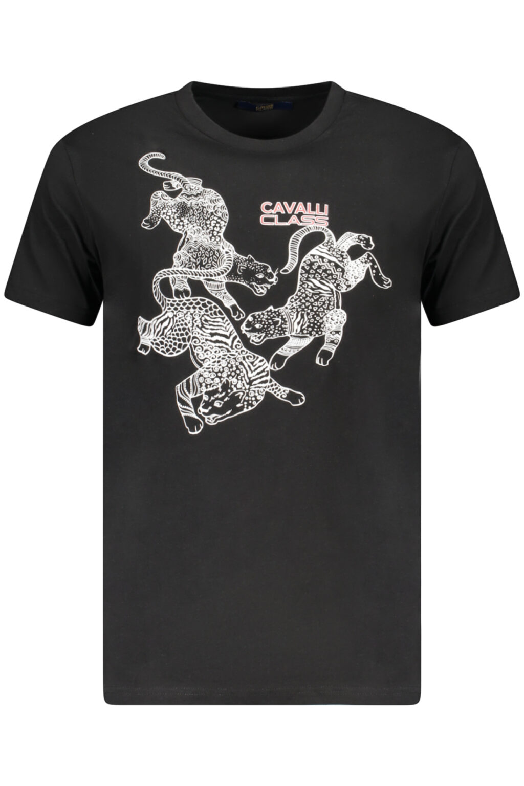 cavalliclasst-shirtmanichecorteuomonero_1 CAVALLI CLASS juodi vyriški marškinėliai trumpomis rankovėmis