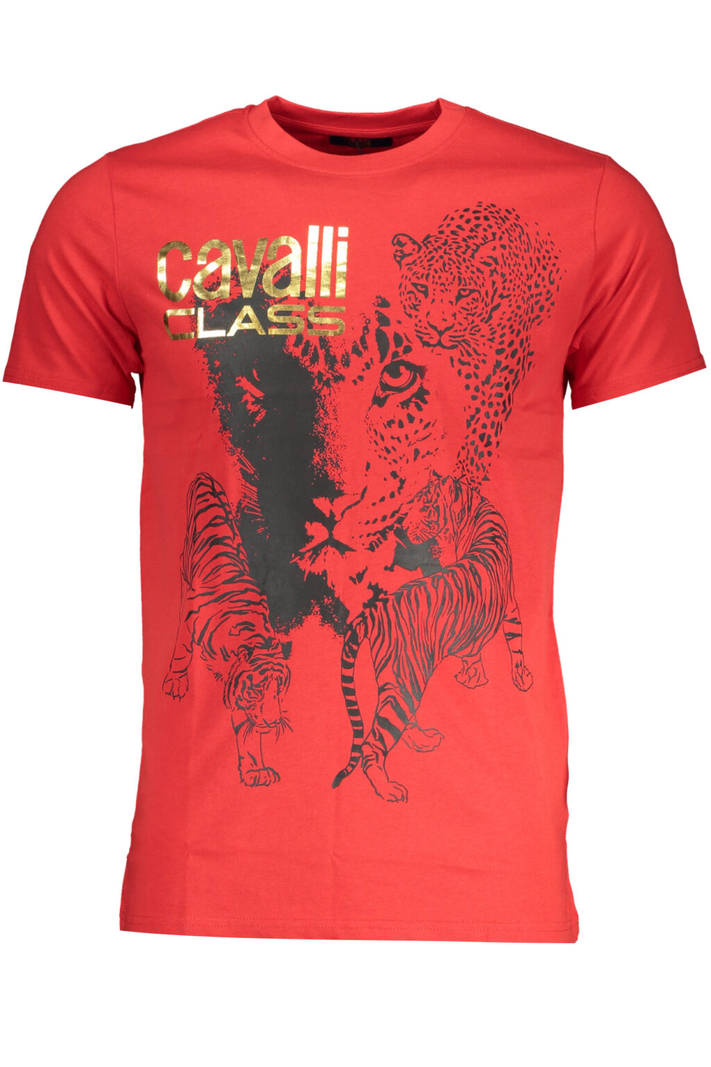 cavalliclasst-shirtmanichecorteuomorosso_1 CAVALLI CLASS raudoni vyriški marškinėliai trumpomis rankovėmis