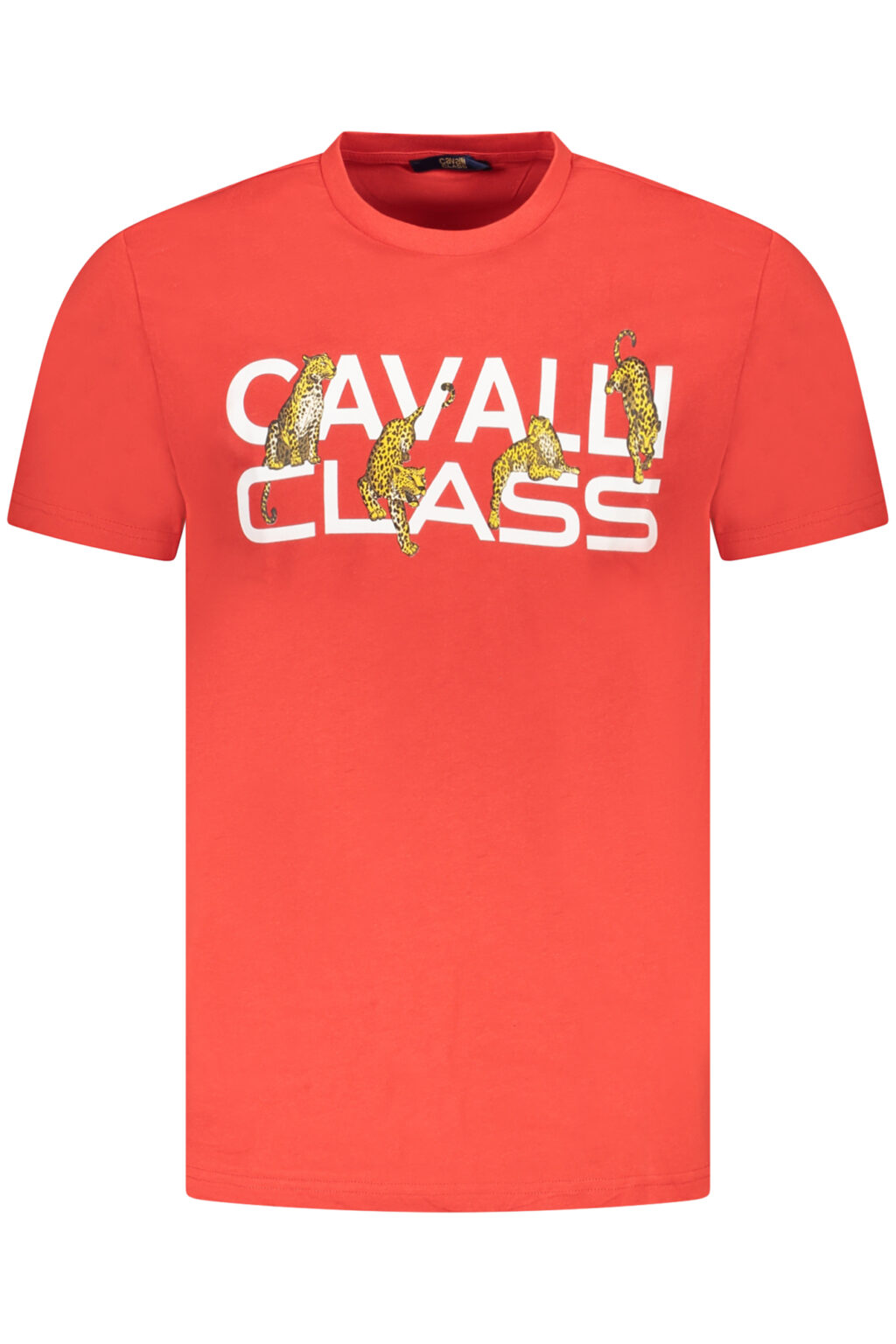 cavalliclasst-shirtmanichecorteuomorosso_1 CAVALLI CLASS raudoni vyriški marškinėliai trumpomis rankovėmis