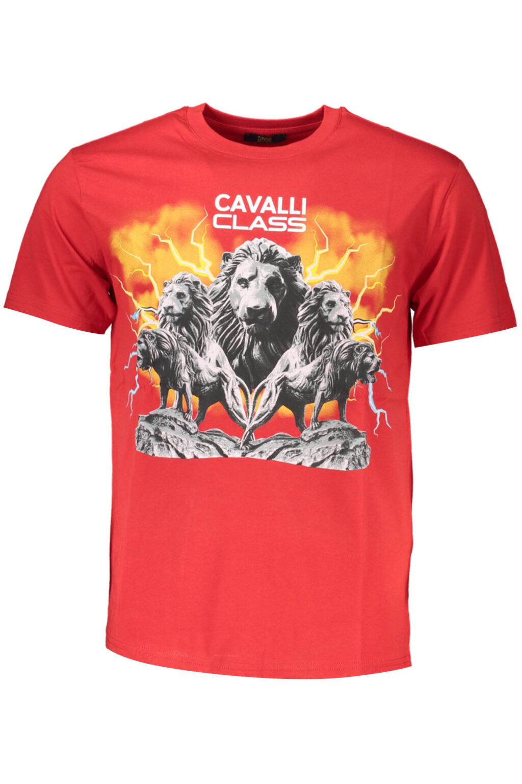 cavalliclasst-shirtmanichecorteuomorosso_1 CAVALLI CLASS raudoni vyriški marškinėliai trumpomis rankovėmis