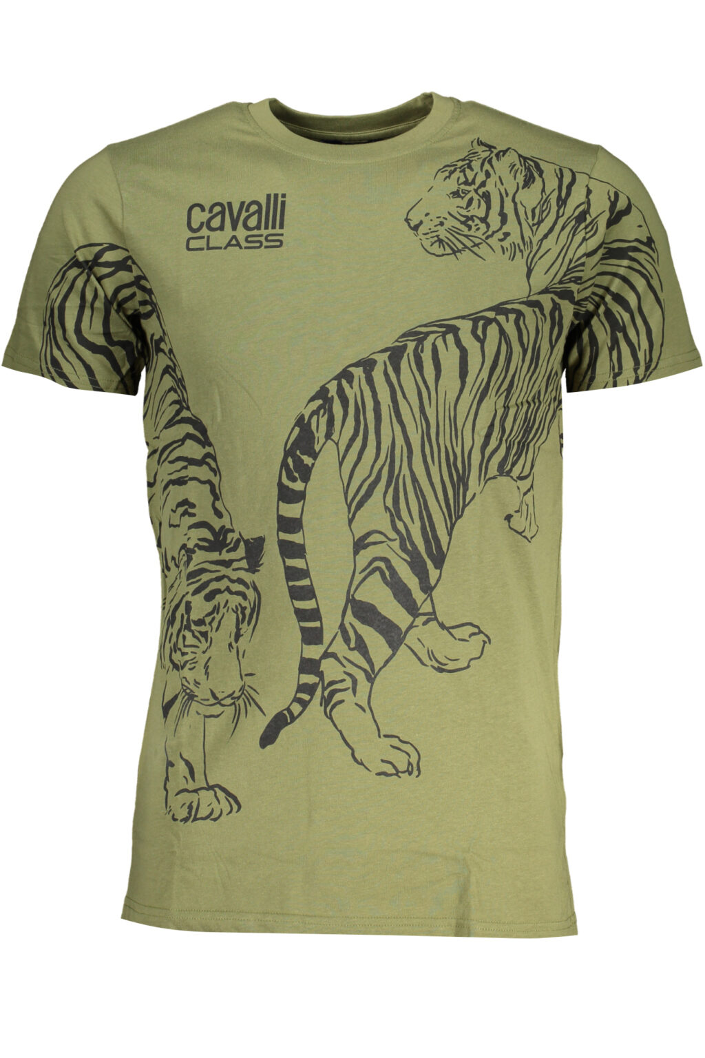 cavalliclasst-shirtmanichecorteuomoverde_1 CAVALLI CLASS žali vyriški marškinėliai trumpomis rankovėmis