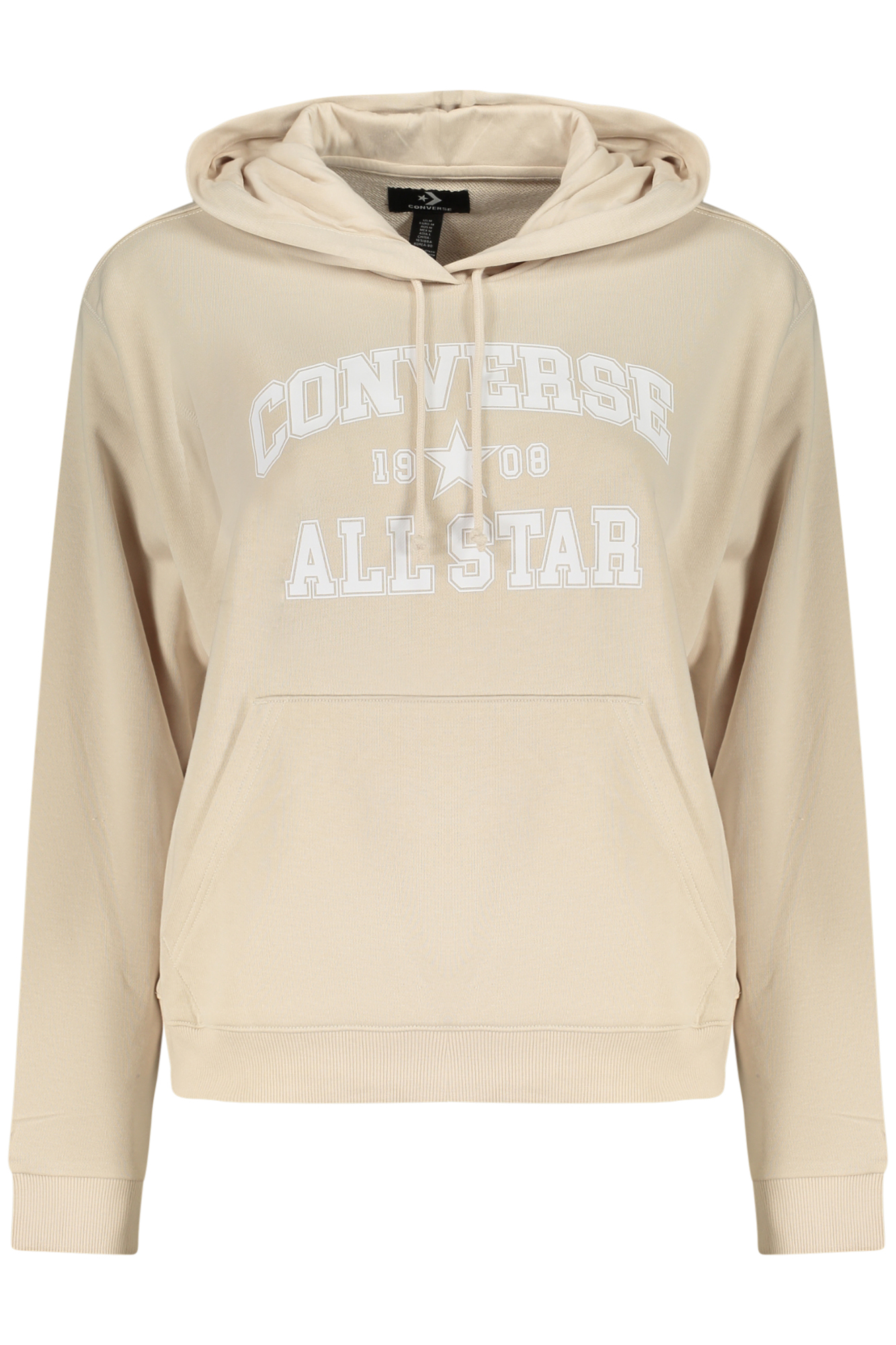 CONVERSE smėlio spalvos moteriškas džemperis su gobtuvu ir užtrauktuku CONVERSE smėlio spalvos moteriškas džemperis su gobtuvu ir užtrauktuku