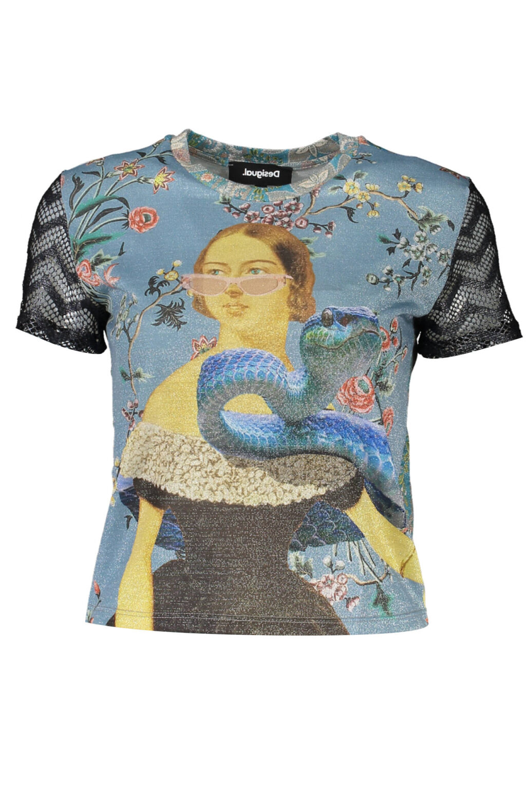 desigualt-shirtmanichecortedonnaazzurro_1 DESIGUAL moteriški marškinėliai trumpomis rankovėmis, mėlyni