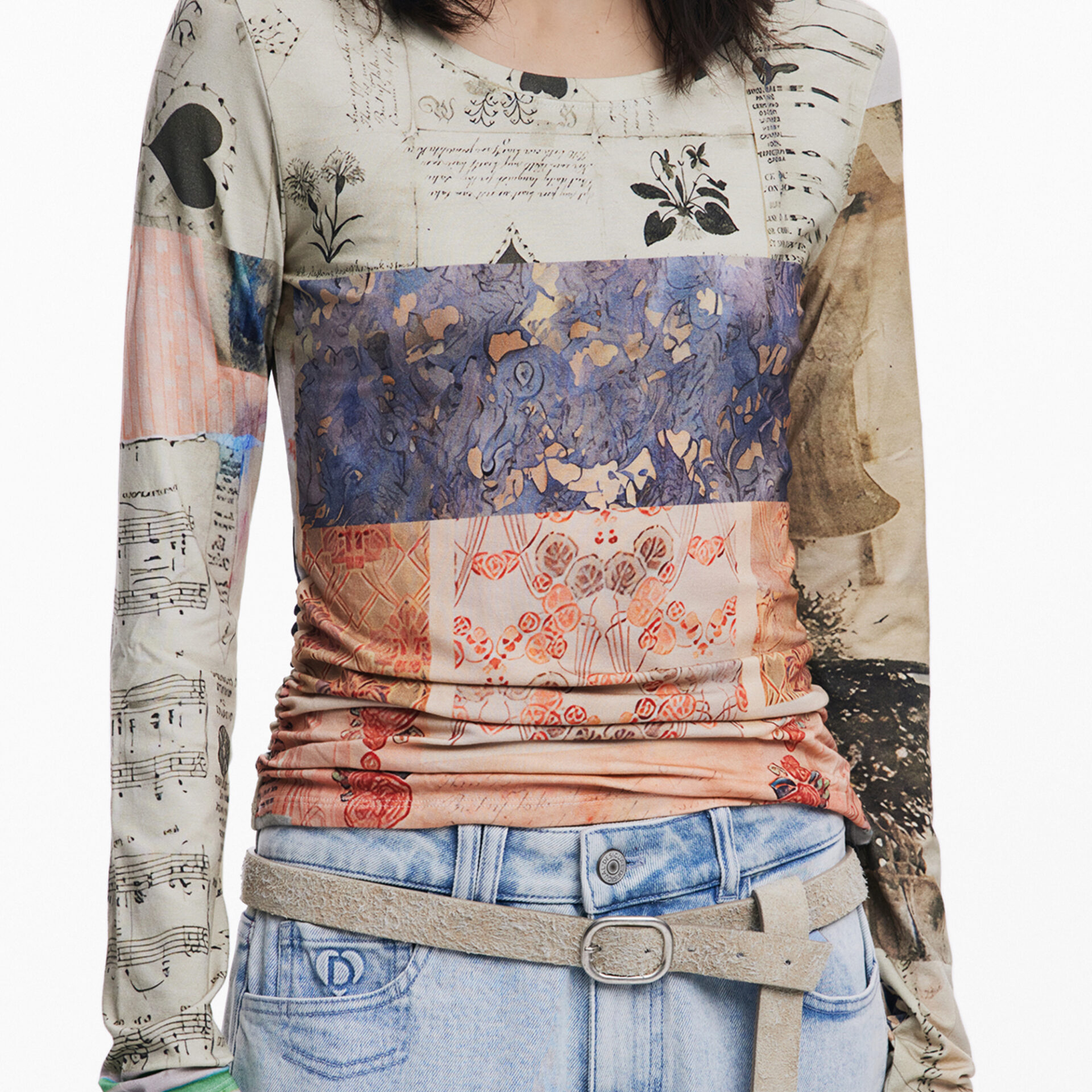 DESIGUAL WOMEN'S LONG-SLEEVE T-SHIRT BEIGE