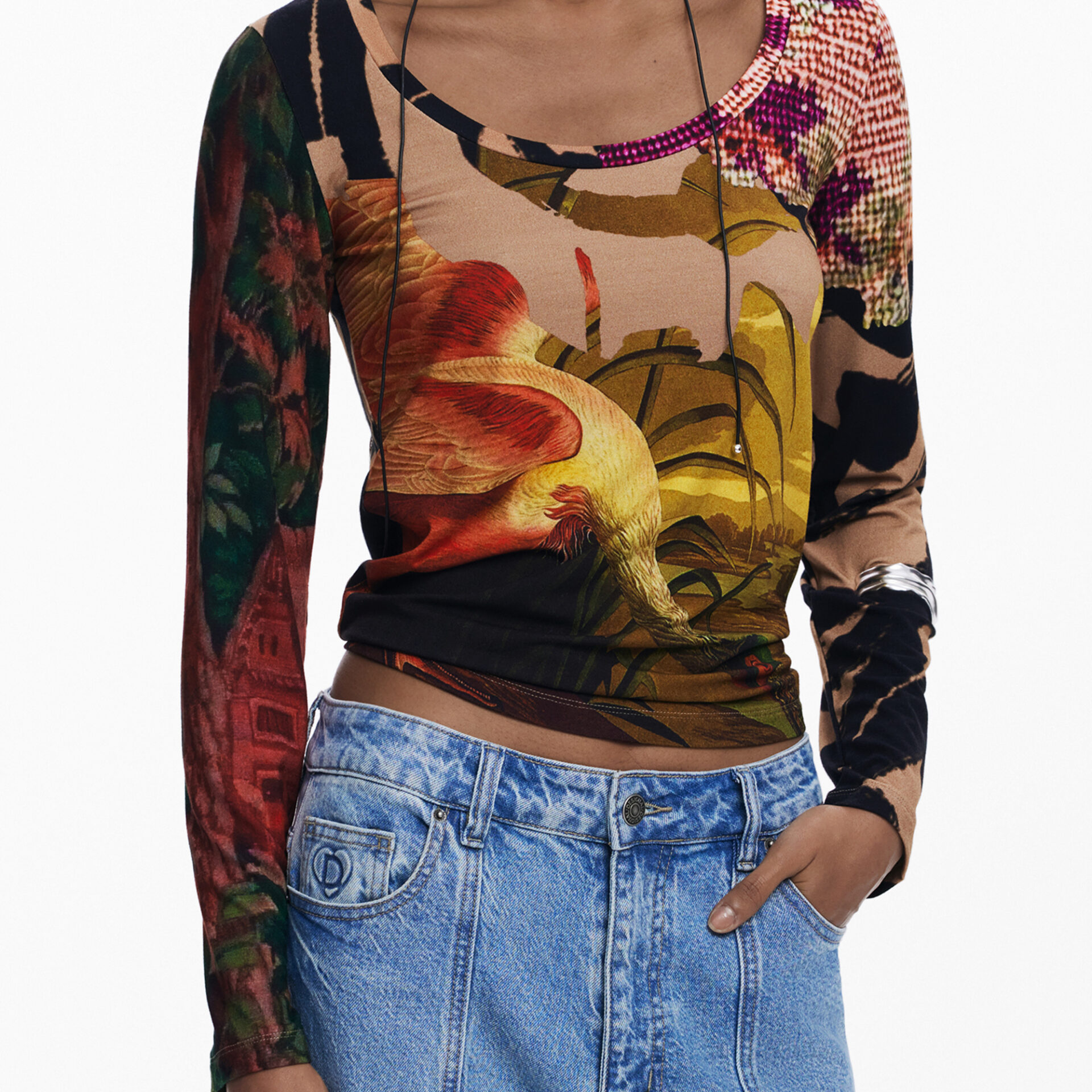 DESIGUAL WOMEN'S LONG-SLEEVED T-SHIRT, BROWN