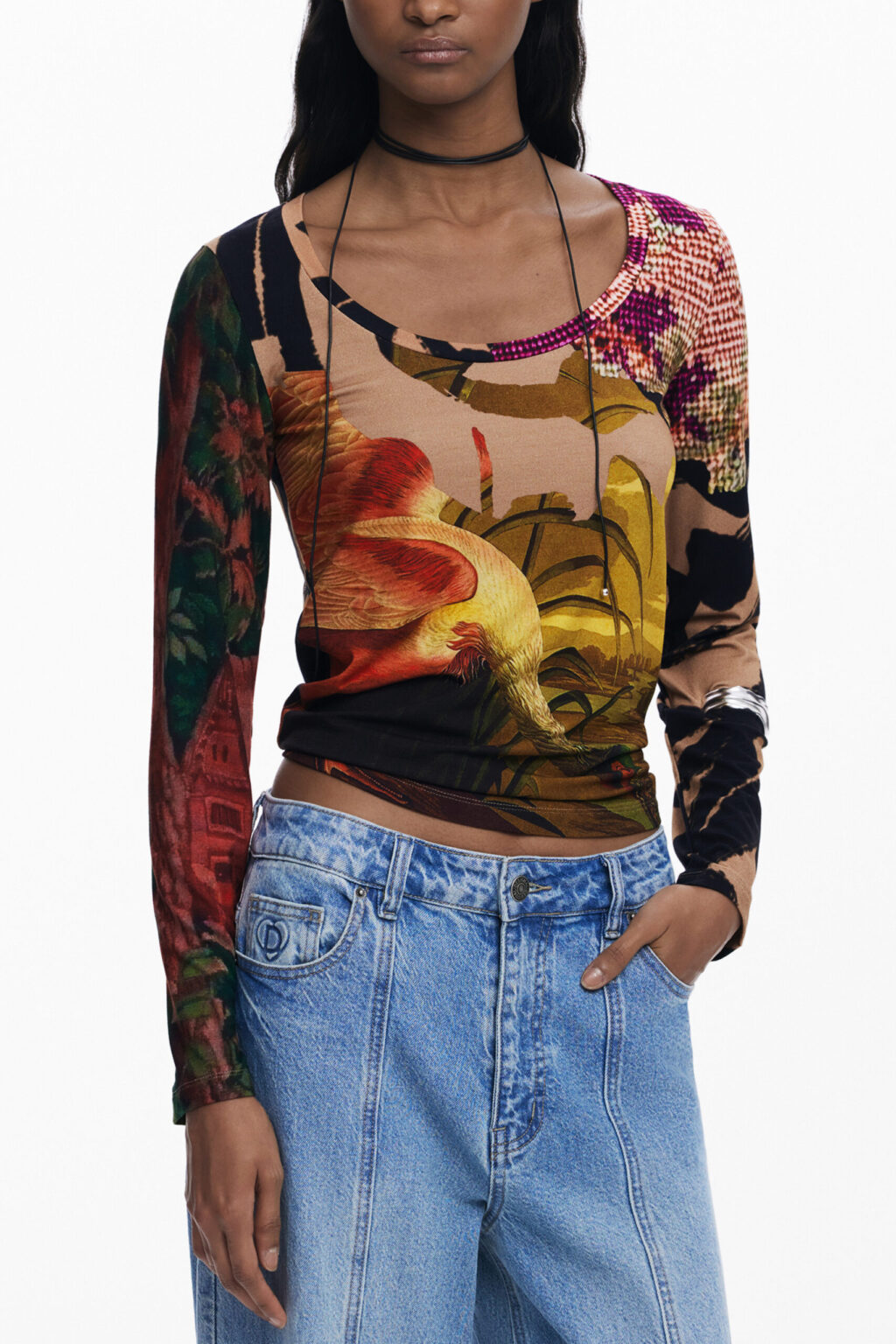 desigualt-shirtmanichelunghedonnamarrone_1 DESIGUAL moteriški marškinėliai ilgomis rankovėmis, ruda