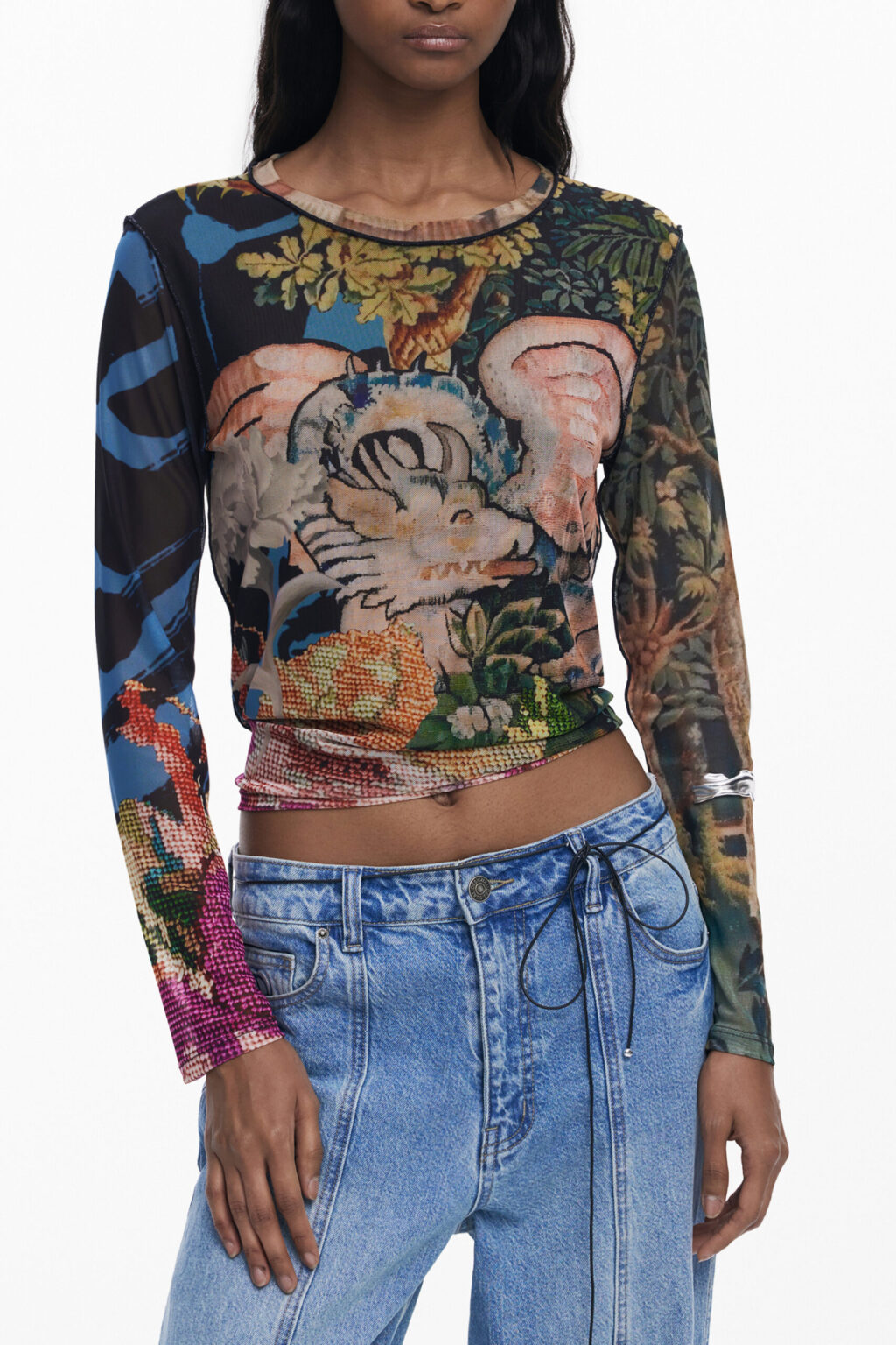 desigualt-shirtmanichelunghedonnanero_1 DESIGUAL moteriški marškinėliai ilgomis rankovėmis, juodi