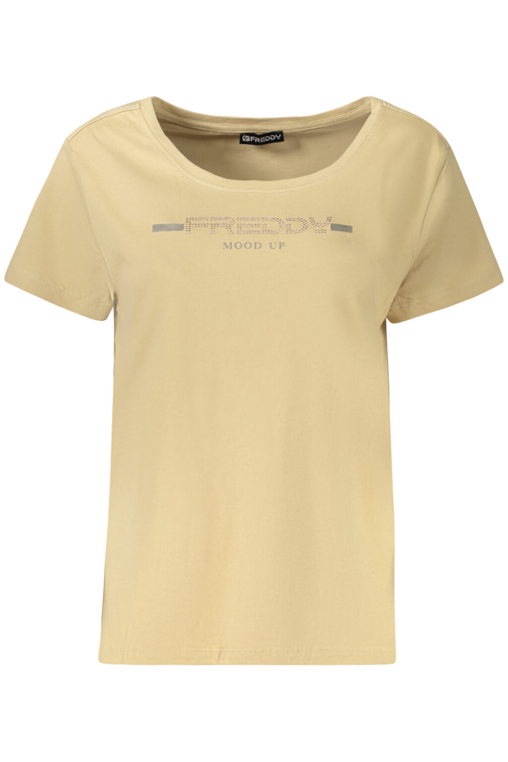 freddyt-shirtmanichecortedonnabeige_1 FREDDY moteriški marškinėliai trumpomis rankovėmis, smėlio spalvos