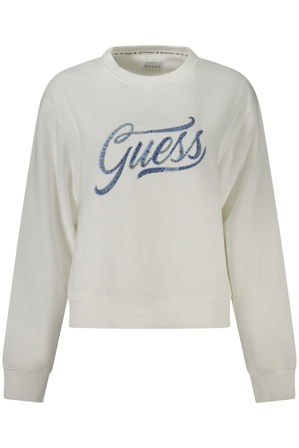 guessjeansfelpasenzazipdonnabianco_1 GUESS JEANS moteriškas džemperis be užtrauktuko, baltas