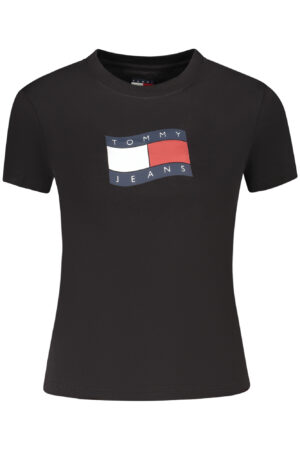 TOMMY HILFIGER moteriški marškinėliai trumpomis rankovėmis, juodi