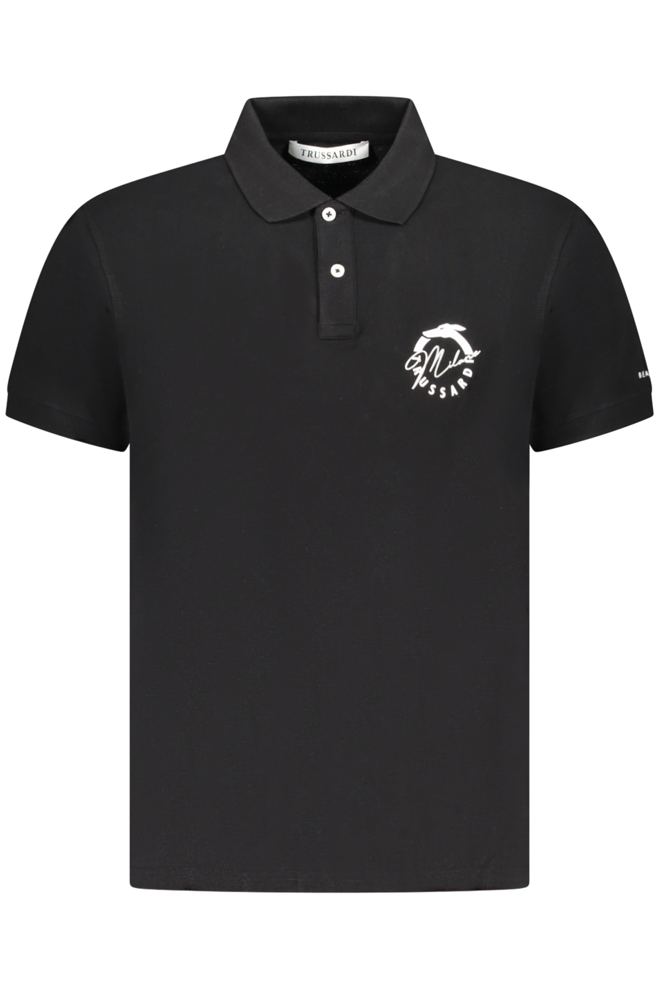 TRUSSARDI juodi vyriški polo marškinėliai trumpomis rankovėmis TRUSSARDI juodi vyriški polo marškinėliai trumpomis rankovėmis