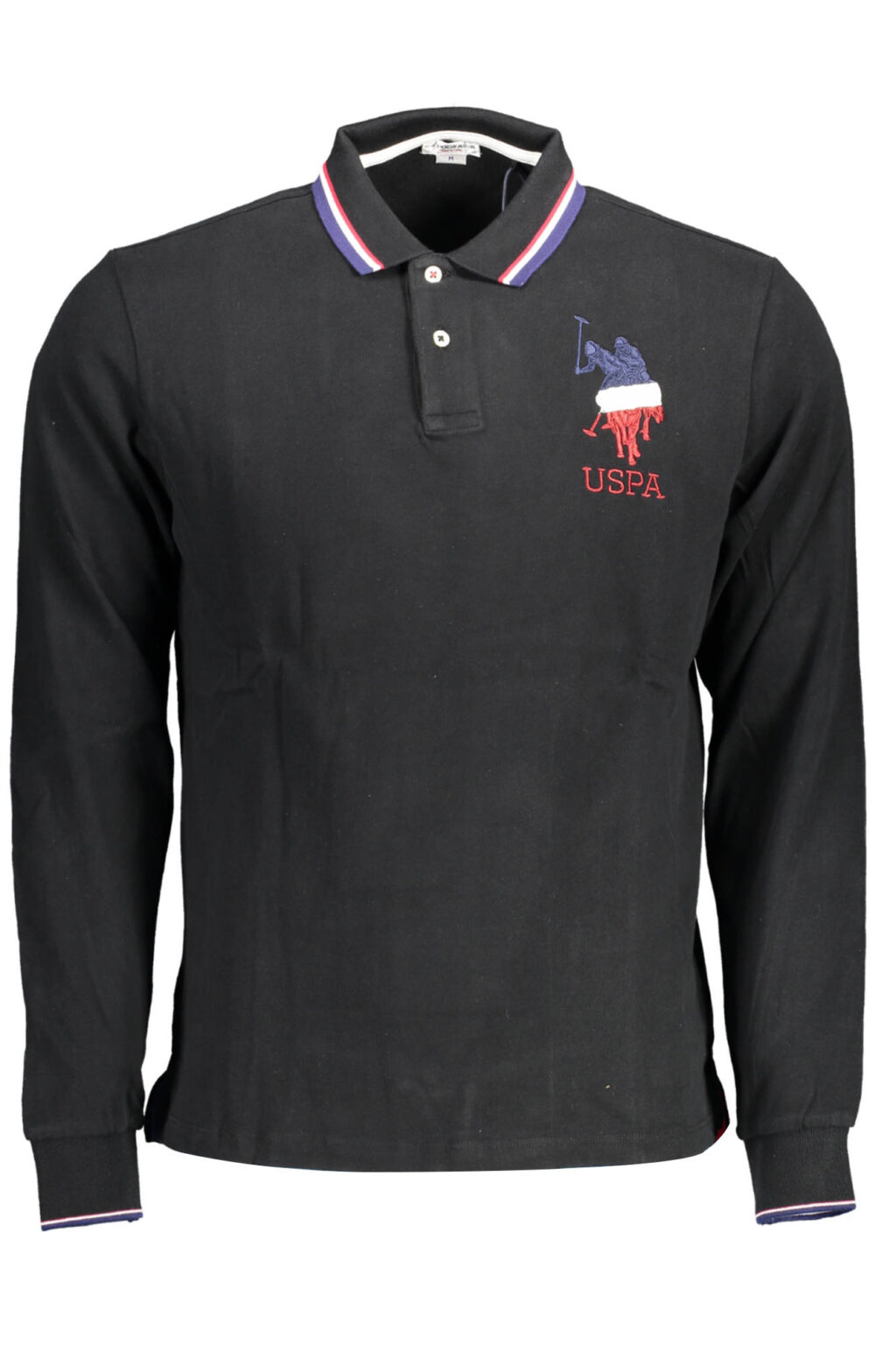 uspolopolomanichelungheuomonero_1 US POLO ASSN. JUODI VYRIŠKI POLO MARŠKINIAI ILGOMIS RANKOVĖMIS