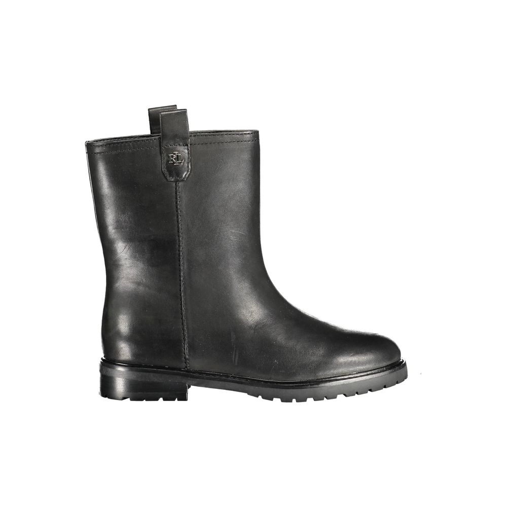 Ralph Lauren Black Leather Women Ankle Boot Ralph Lauren Black Leather Women Ankle Boot