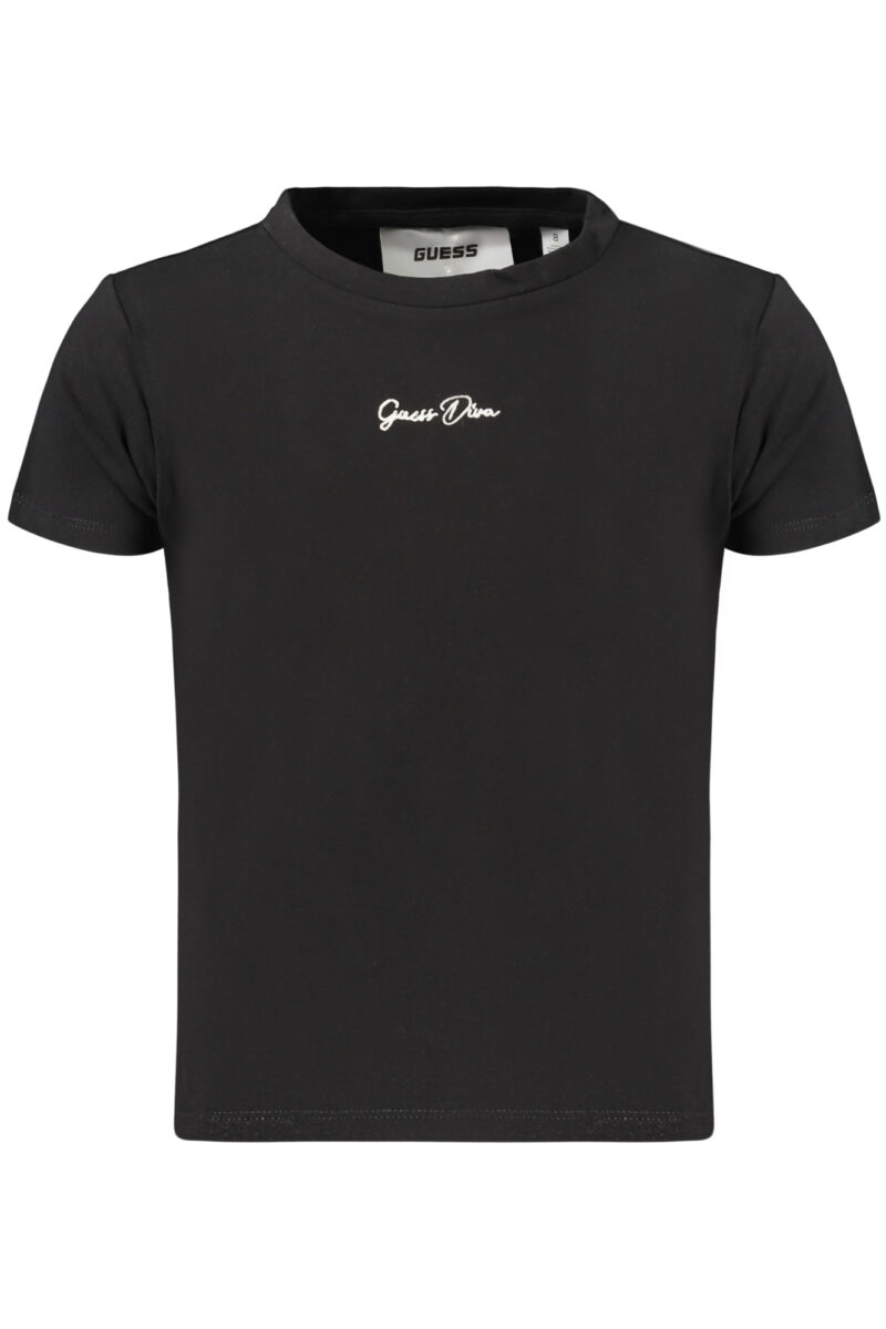 guessjeanst-shirtmanichecortebambinanero_1 GUESS JEANS Mergaitiški Juodi Marškinėliai