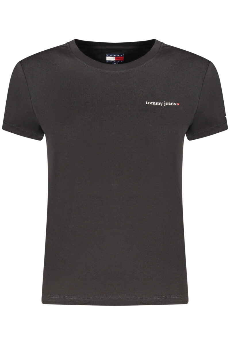 tommyhilfigert-shirtmanichecortedonnanero_1 TOMMY HILFIGER Moteriški Juodi Marškinėliai